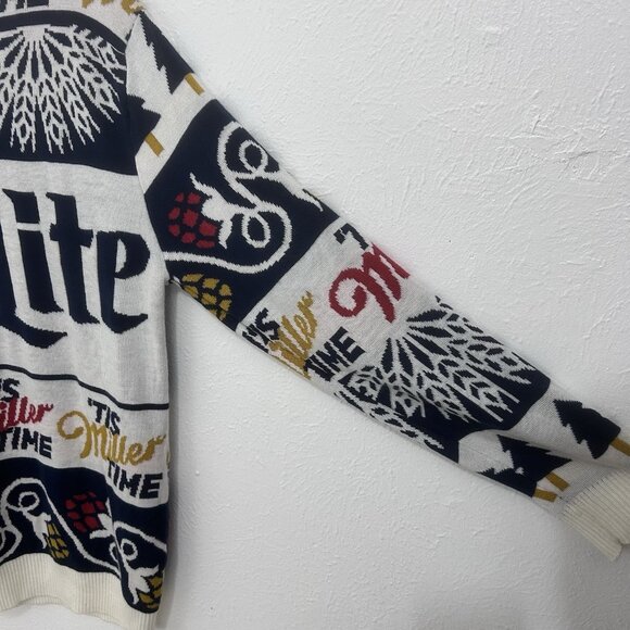 Miller Lite Sweater Mens L Multicolor Christmas Beer Acrylic Knit Pullover Dad - Picture 4 of 8